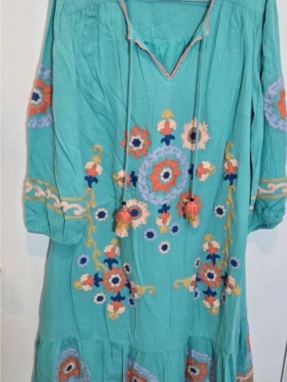 soft surrounding Boho Embroidered Turquoise Women’s Dress